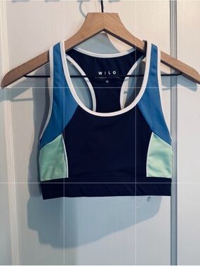 Wilo-Colorblock Racerback Sports Bra - Navy & Blue & Mint